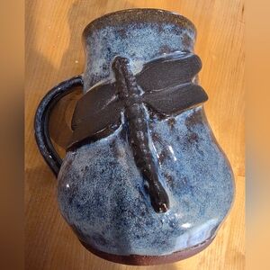 Handmade Ceramic Mug Dragonfly Blue Glaze Rustic Coffee Tea Mug Made In USA